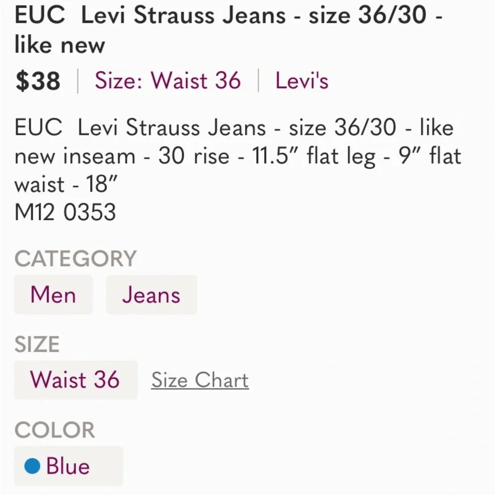 EUC Levi’s 514 Jeans Size 36-30.